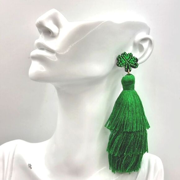 Bling fringe CLOVER exquisite glass seed bead earrings - Picture 4 of 7